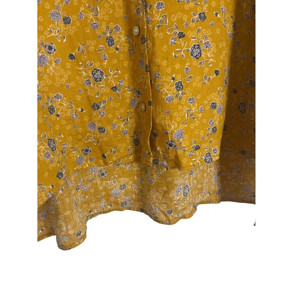 Rachel Zoe Women’s Boxy Button Up Shirt L 100% Linen Yellow Blue Cottagecore - Picture 5 of 7